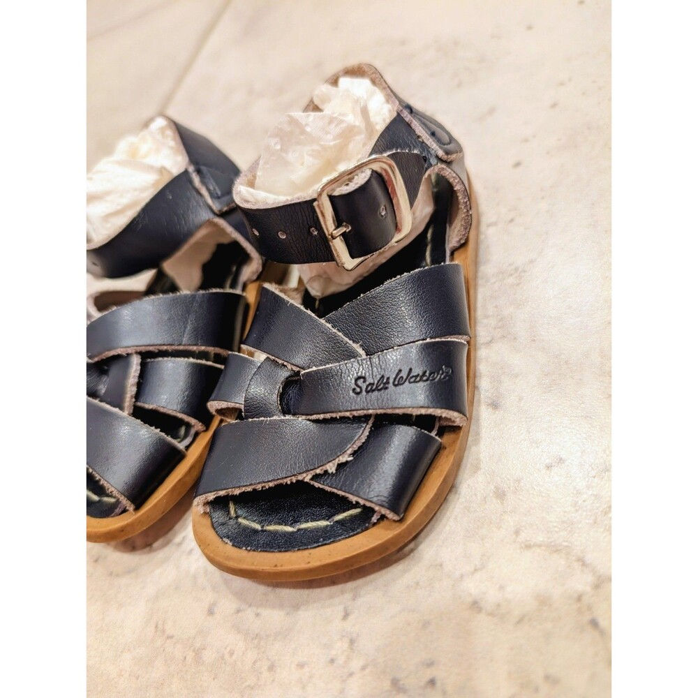 Toddler Girls Size 5 Salt Water Summer Sandals Dark Blue Interwoven Leather